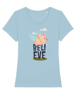Believe Flying Pig Tricou mânecă scurtă guler larg fitted Damă Expresser