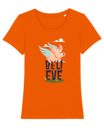 Believe Flying Pig Bright Orange