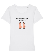 NU ÎNCETA SĂ CREZI Tricou mânecă scurtă guler larg fitted Damă Expresser