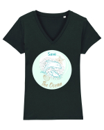 SAVE THE OCEAN Tricou mânecă scurtă guler V Damă Evoker