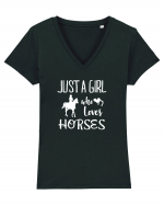 Love horses Tricou mânecă scurtă guler V Damă Evoker