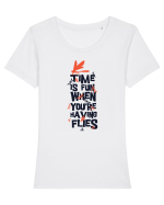 Time Is Fun When You're Having Flies Tricou mânecă scurtă guler larg fitted Damă Expresser
