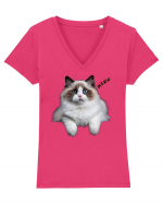 Pisica siameza ochi albastri Meow Miau Tricou mânecă scurtă guler V Damă Evoker