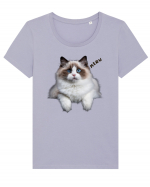 Pisica siameza ochi albastri Meow Miau Tricou mânecă scurtă guler larg fitted Damă Expresser