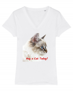 Hug a cat today Tricou mânecă scurtă guler V Damă Evoker