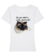 All you need is LOVE... and a cat! Tricou mânecă scurtă guler larg fitted Damă Expresser