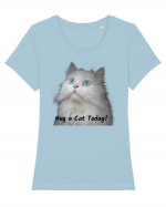 Hug a cat today, pisica ochi albastri Tricou mânecă scurtă guler larg fitted Damă Expresser