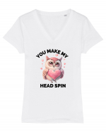 You make my head spin, Bufnita iubitoare roz Tricou mânecă scurtă guler V Damă Evoker