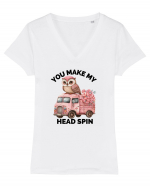 You make my head spin, Bufnita iubitoare roz Tricou mânecă scurtă guler V Damă Evoker