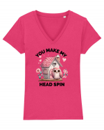 You make my head spin, Bufnita iubitoare roz Tricou mânecă scurtă guler V Damă Evoker