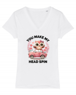 You make my head spin, Bufnita iubitoare roz Tricou mânecă scurtă guler V Damă Evoker