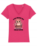 You make my head spin, Bufnita iubitoare roz Tricou mânecă scurtă guler V Damă Evoker