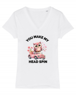 You make my head spin, Bufnita iubitoare roz masina flori Tricou mânecă scurtă guler V Damă Evoker