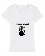 CEA MAI NEAGRA PISICA Tricou mânecă scurtă guler V Damă Evoker