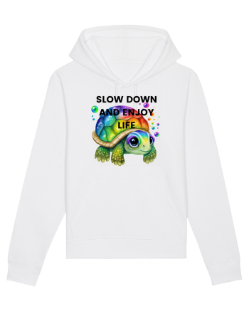 Broasca testoasa pictata in acuarela cu mesajul  Slow Down and Enjoy Life White