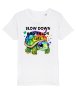 Broasca testoasa pictata in acuarela cu mesajul  Slow Down and Enjoy Life Tricou mânecă scurtă  Copii Mini Creator