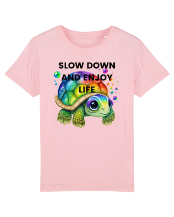 Broasca testoasa pictata in acuarela cu mesajul  Slow Down and Enjoy Life Cotton Pink