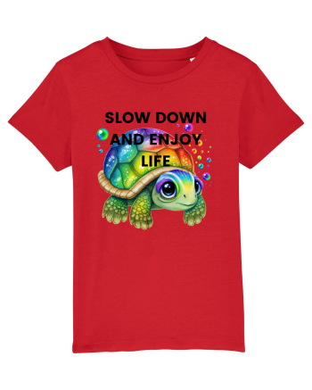 Broasca testoasa pictata in acuarela cu mesajul  Slow Down and Enjoy Life Red