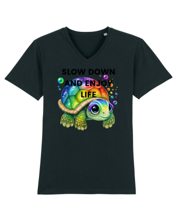 Broasca testoasa pictata in acuarela cu mesajul  Slow Down and Enjoy Life Black