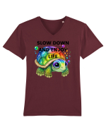 Broasca testoasa pictata in acuarela cu mesajul  Slow Down and Enjoy Life Tricou mânecă scurtă guler V Bărbat Presenter