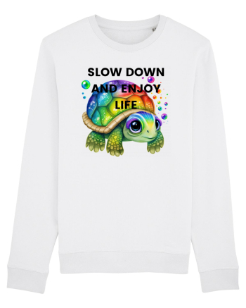 Broasca testoasa pictata in acuarela cu mesajul  Slow Down and Enjoy Life White