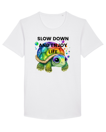 Broasca testoasa pictata in acuarela cu mesajul  Slow Down and Enjoy Life White