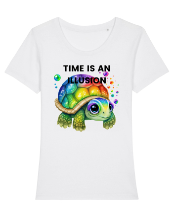 Broasca testoasa pictata in acuarela cu mesajul  Time is an Illusion White