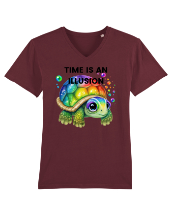 Broasca testoasa pictata in acuarela cu mesajul  Time is an Illusion Burgundy