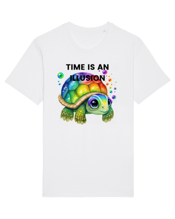Broasca testoasa pictata in acuarela cu mesajul  Time is an Illusion White