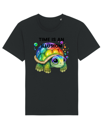 Broasca testoasa pictata in acuarela cu mesajul  Time is an Illusion Black