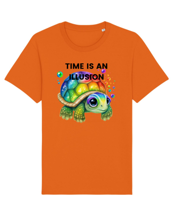Broasca testoasa pictata in acuarela cu mesajul  Time is an Illusion Bright Orange