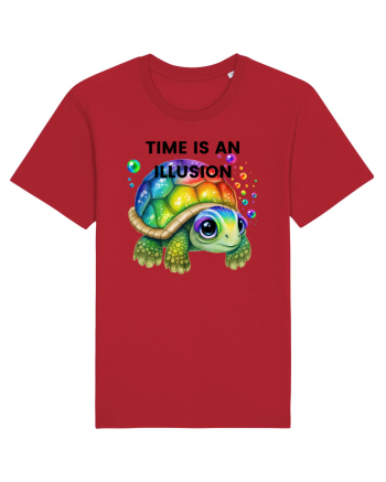 Broasca testoasa pictata in acuarela cu mesajul  Time is an Illusion Red
