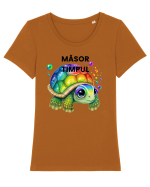 Broasca testoasa pictata in acuarela cu mesajul  Masor Timpul Tricou mânecă scurtă guler larg fitted Damă Expresser