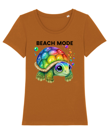 Broasca testoasa pictata in acuarela cu mesajul  Beach Mode Roasted Orange