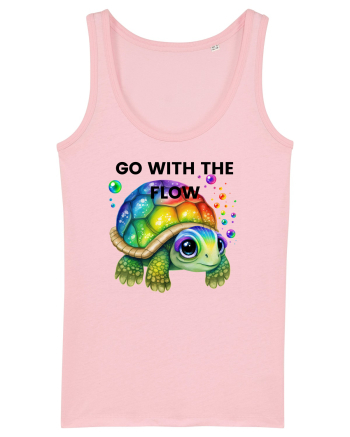 Broasca testoasa pictata in acuarela cu mesajul  Go with the Flow Cotton Pink
