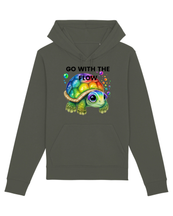 Broasca testoasa pictata in acuarela cu mesajul  Go with the Flow Khaki