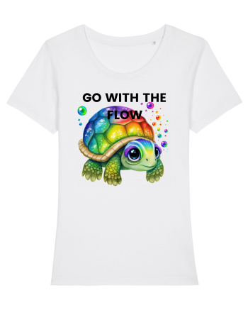 Broasca testoasa pictata in acuarela cu mesajul  Go with the Flow White