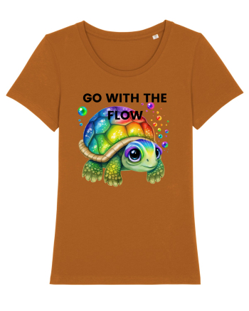 Broasca testoasa pictata in acuarela cu mesajul  Go with the Flow Roasted Orange
