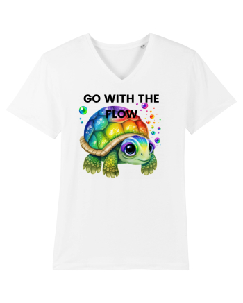 Broasca testoasa pictata in acuarela cu mesajul  Go with the Flow White