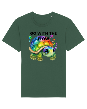 Broasca testoasa pictata in acuarela cu mesajul  Go with the Flow Bottle Green