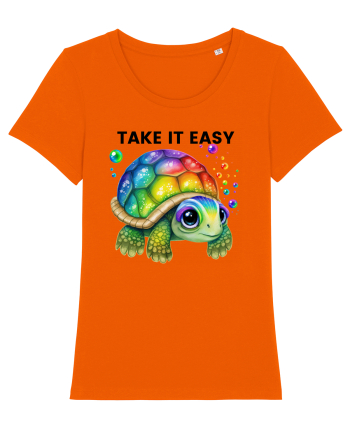 Broasca testoasa pictata in acuarela cu mesajul  Take it Easy Bright Orange