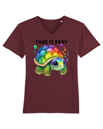Broasca testoasa pictata in acuarela cu mesajul  Take it Easy Burgundy