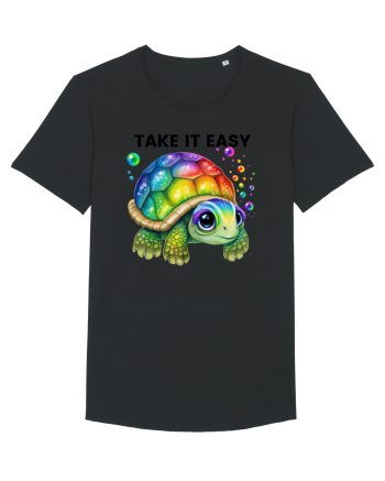 Broasca testoasa pictata in acuarela cu mesajul  Take it Easy Black