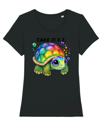 Broasca testoasa pictata in acuarela cu mesajul  Take it E.Z. Black