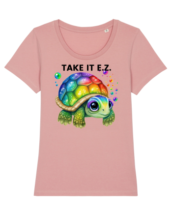Broasca testoasa pictata in acuarela cu mesajul  Take it E.Z. Canyon Pink