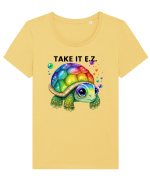Broasca testoasa pictata in acuarela cu mesajul  Take it E.Z. Tricou mânecă scurtă guler larg fitted Damă Expresser