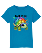 Broasca testoasa pictata in acuarela cu mesajul  Take it E.Z. Tricou mânecă scurtă  Copii Mini Creator
