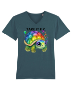 Broasca testoasa pictata in acuarela cu mesajul  Take it E.Z. Tricou mânecă scurtă guler V Bărbat Presenter