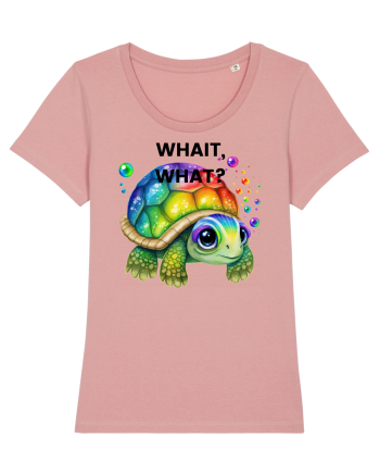 Broasca testoasa pictata in acuarela cu mesajul Wait, What? Canyon Pink