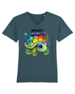 Broasca testoasa pictata in acuarela cu mesajul Wait, What? Tricou mânecă scurtă guler V Bărbat Presenter